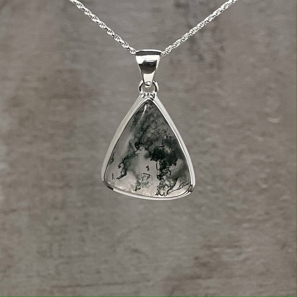 Moss Agate Pendant Sterling Silver