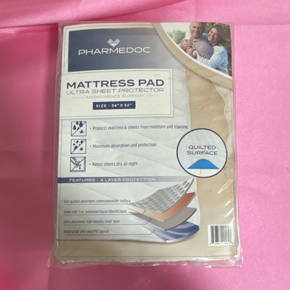 Pharmedoc Waterproof Quilted Mattress Protector 4 Layer 34 x 52 in White