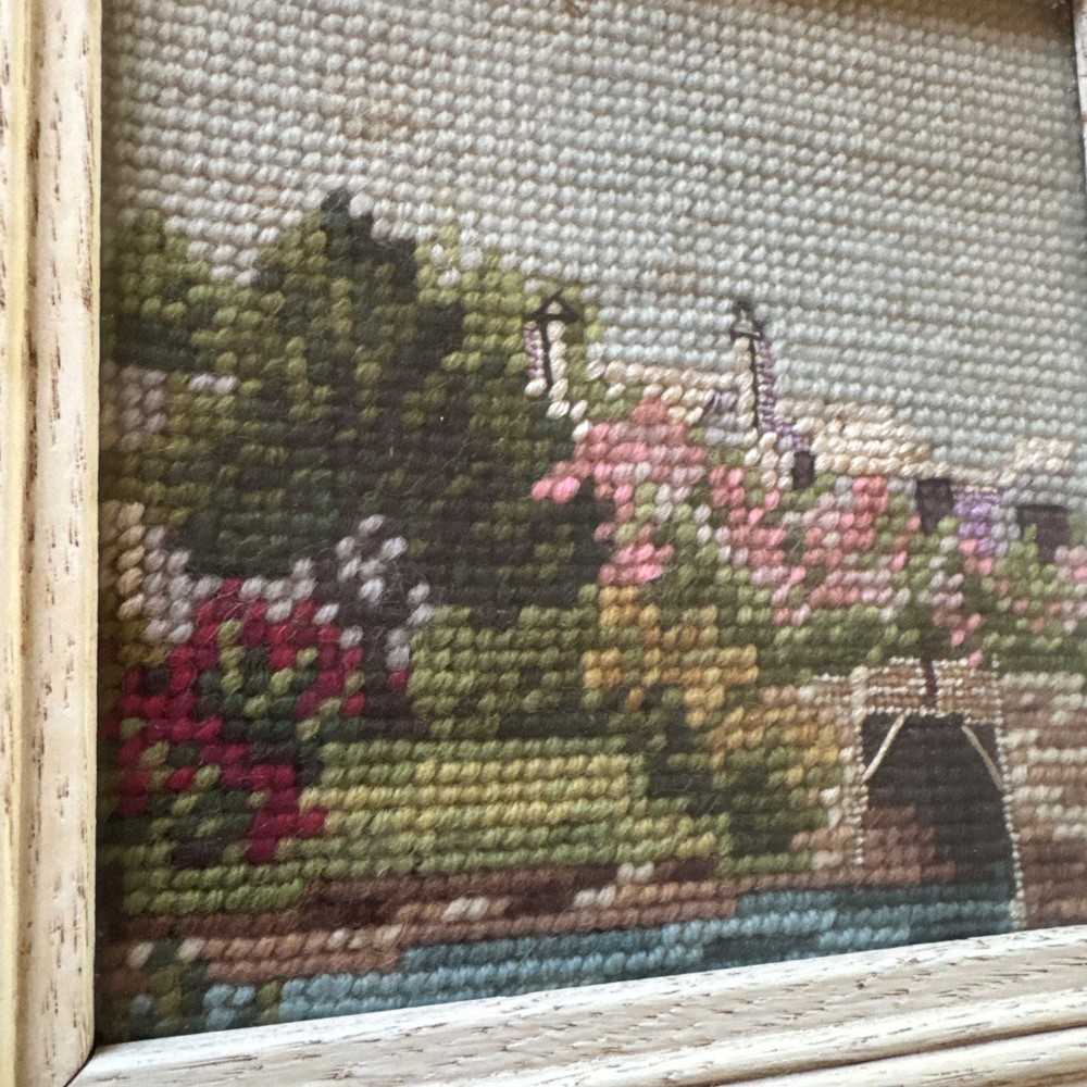 Vintage Needlepoint In Custom Frame Square 9.5x9.5