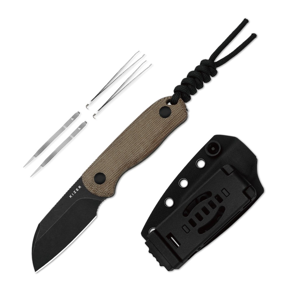 Kizer Drop Bear Fix Sheepsfoot Fixed Knife AEB-L Blade Micarta Handle + Sheath
