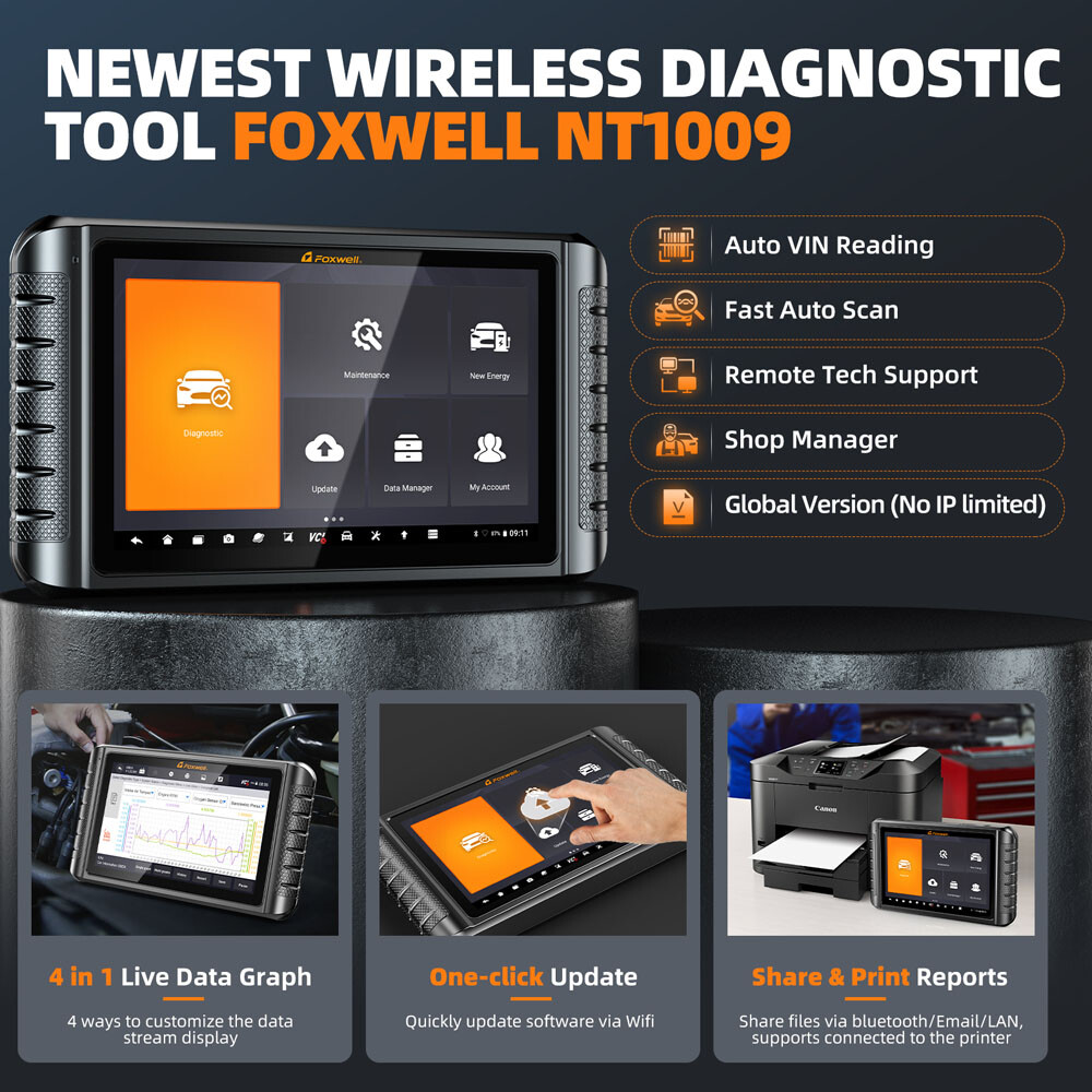Foxwell NT1009 BT Car ALL System Bidirectional Diagnostic Scanner Key ECU Coding