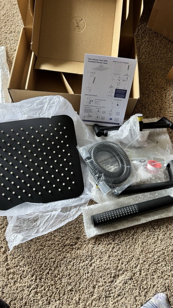 Matte Black Metal Shower System, Square Rainfall & Handheld, 3 Modes