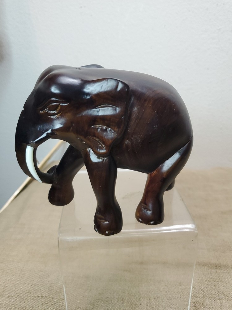 Solid Wood Hand Carved Elephant 5 Inch