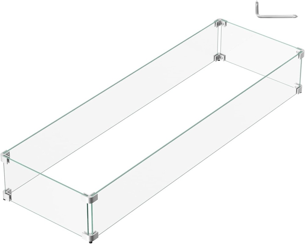41.5 x 13.5 x 6 In Glass Wind Guard for Propane Gas Fire Pit Table Rectangular
