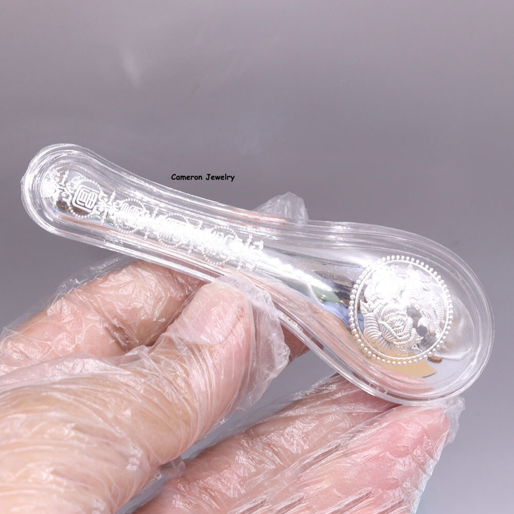 Solid S999 Fine Silver Tableware Dragon Phoenix Soup Spoon 17-18g 3.9inch