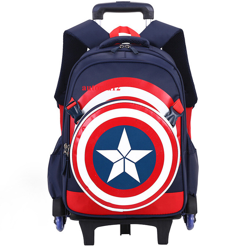Captain America's Six-Wheeled Schoolbag Long Pull Rod Large Capacity Backpack
