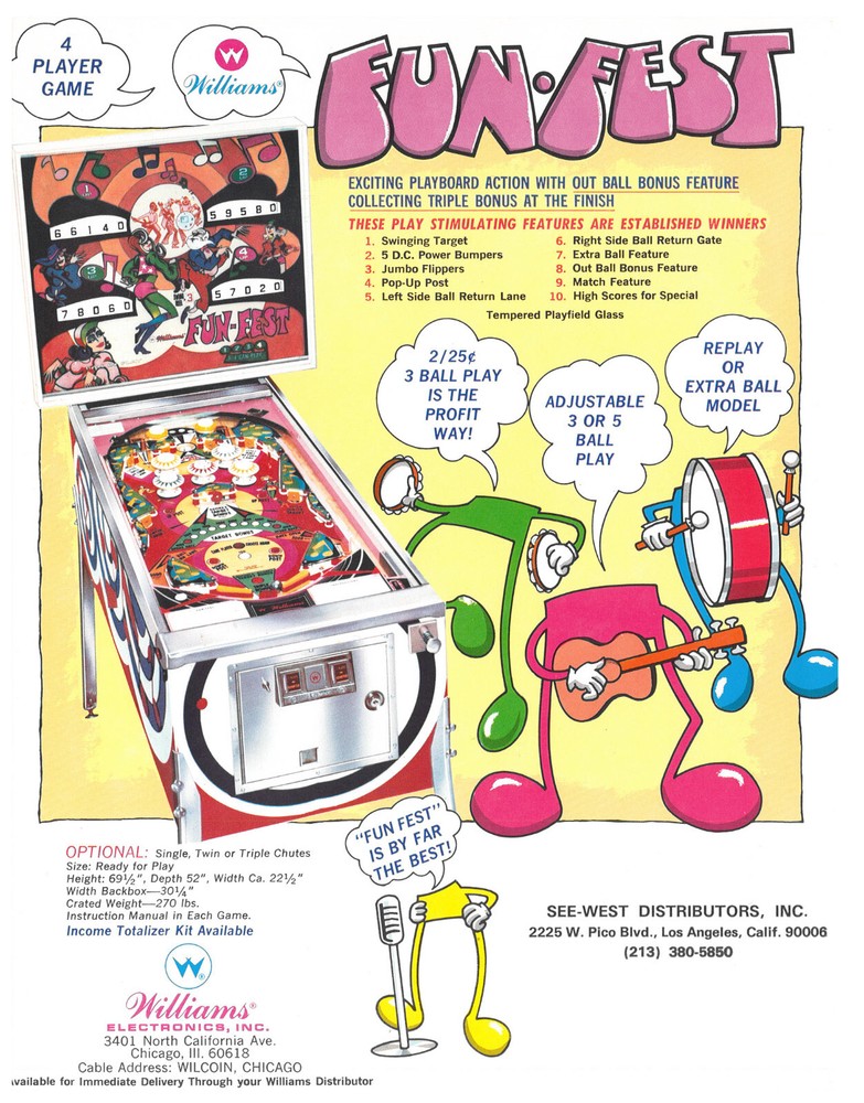 Fun Fest Williams Pinball Flyer / Brochure / Ad - Funfest - Mint