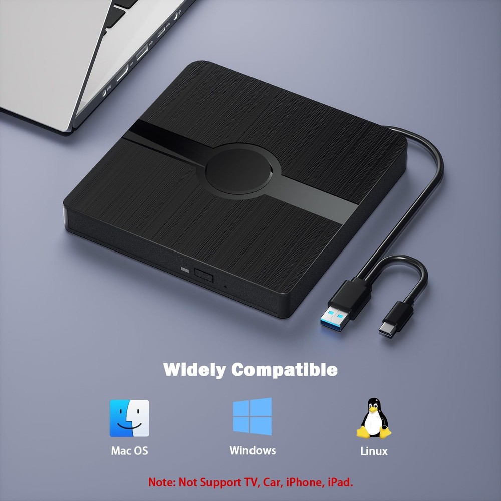 Wbacon External Blu Ray Drive, BD Player with Read/Write Capability Black