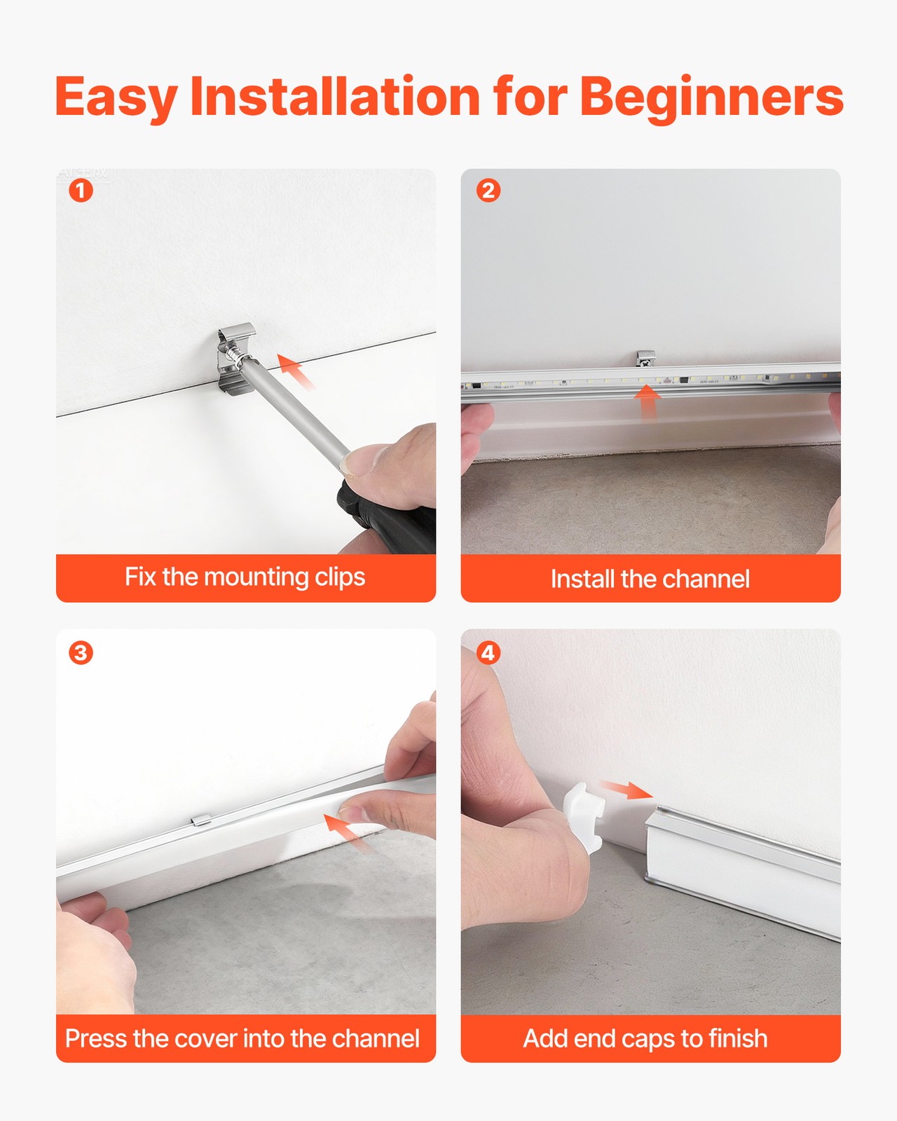 VEVOR 6-Pack 3.3 ft/1M U Shape LED Aluminum Channel Milky Cover for LED Strip