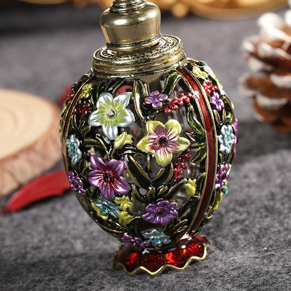 1pc 10ml Antique Empty Flower Pattern Refillable Perfume Bottle Container Decor