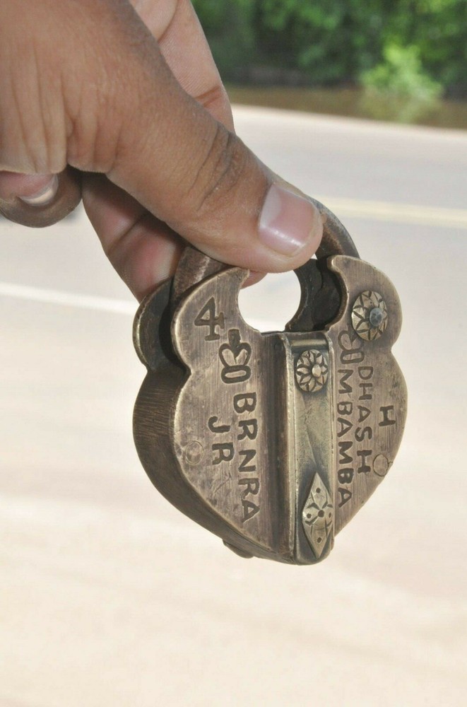 Vintage Brass Handcrafted Engraved Heart Shape Tricky Padlock
