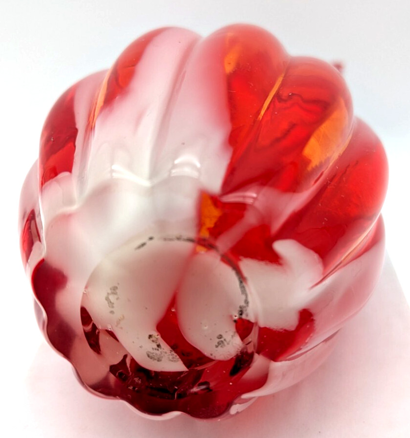 Hand Blown Art Glass Red & White Striped Pitcher