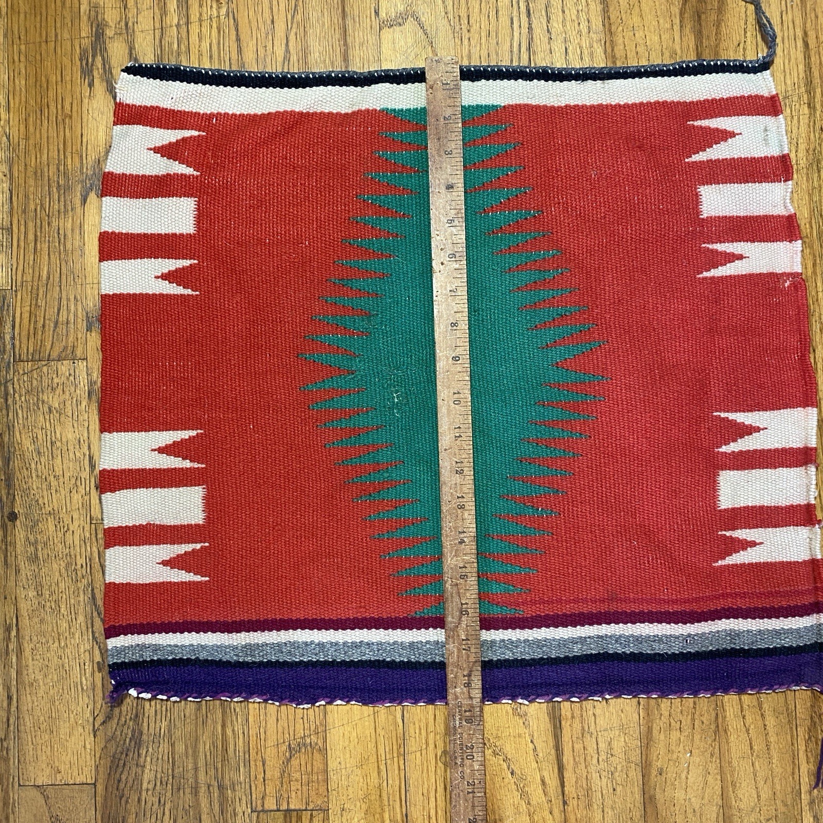 Vintage Navajo Germantown Sampler Rug Weaving Eyedazzler 21x19" Red Purple Green