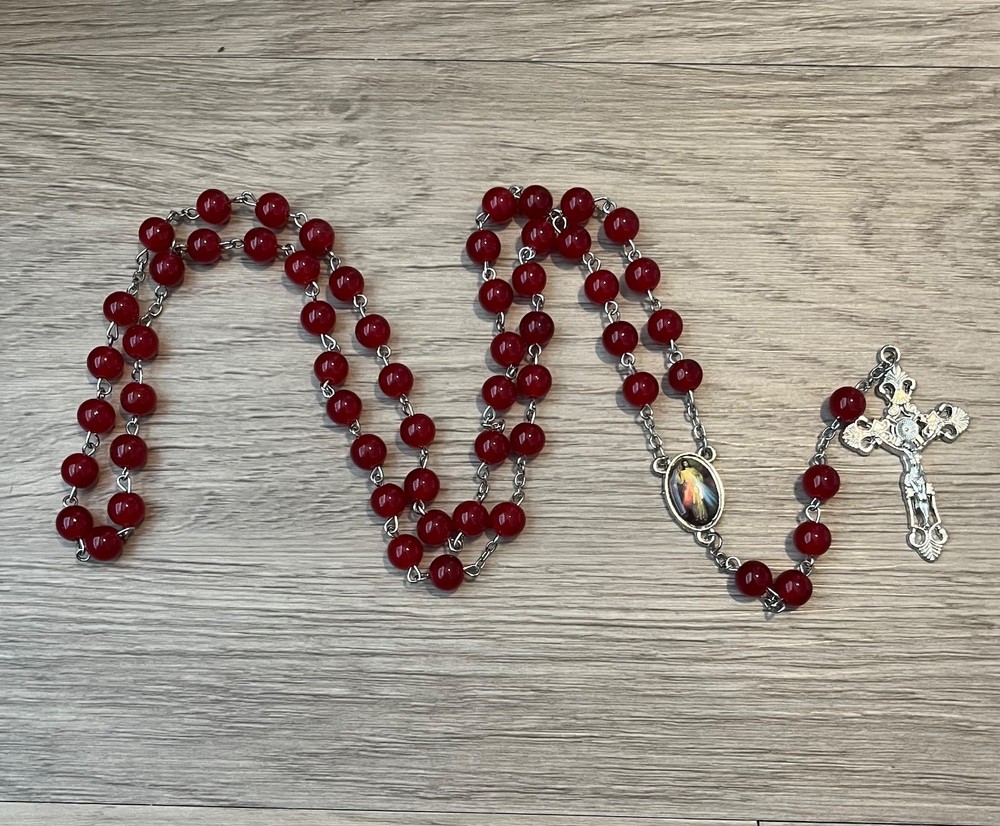 Divine Mercy Rosary W/ Pouch & Card Jesus I Trust in You Catholic