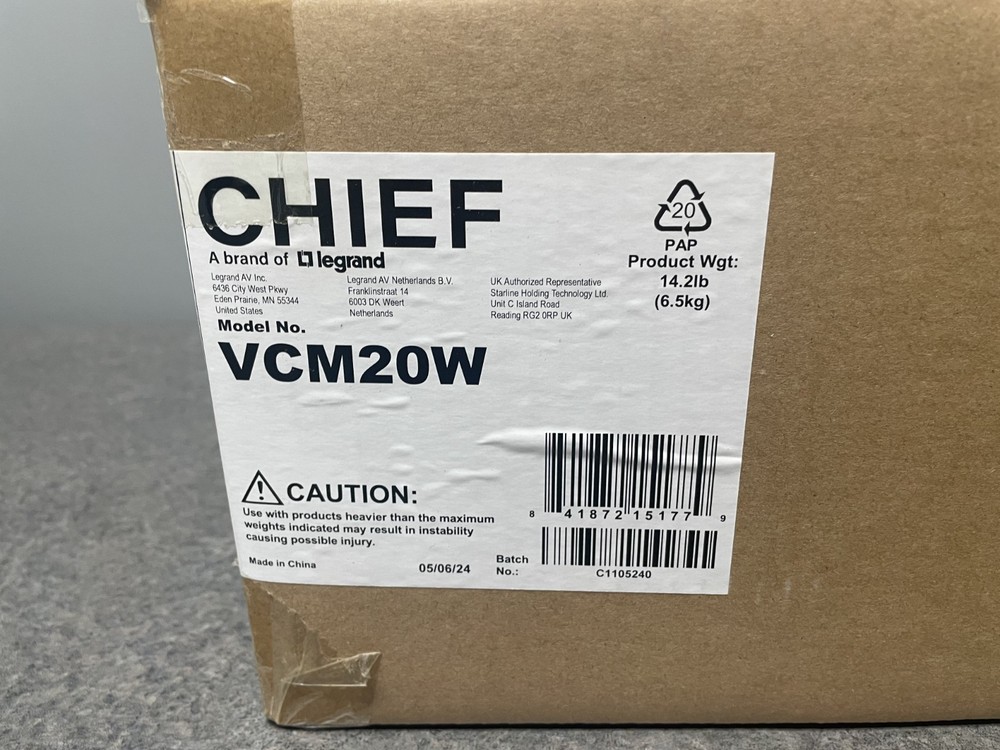 Chief VCM20W Heavy Duty Ceiling Projector Mount Bracket (White)