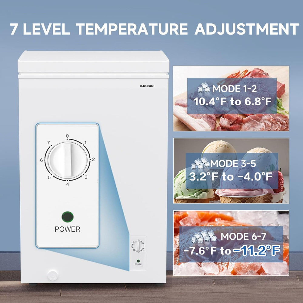 3.5 Cu.Ft Compact Chest Freezer with Removable Basket & Adjustable Temp