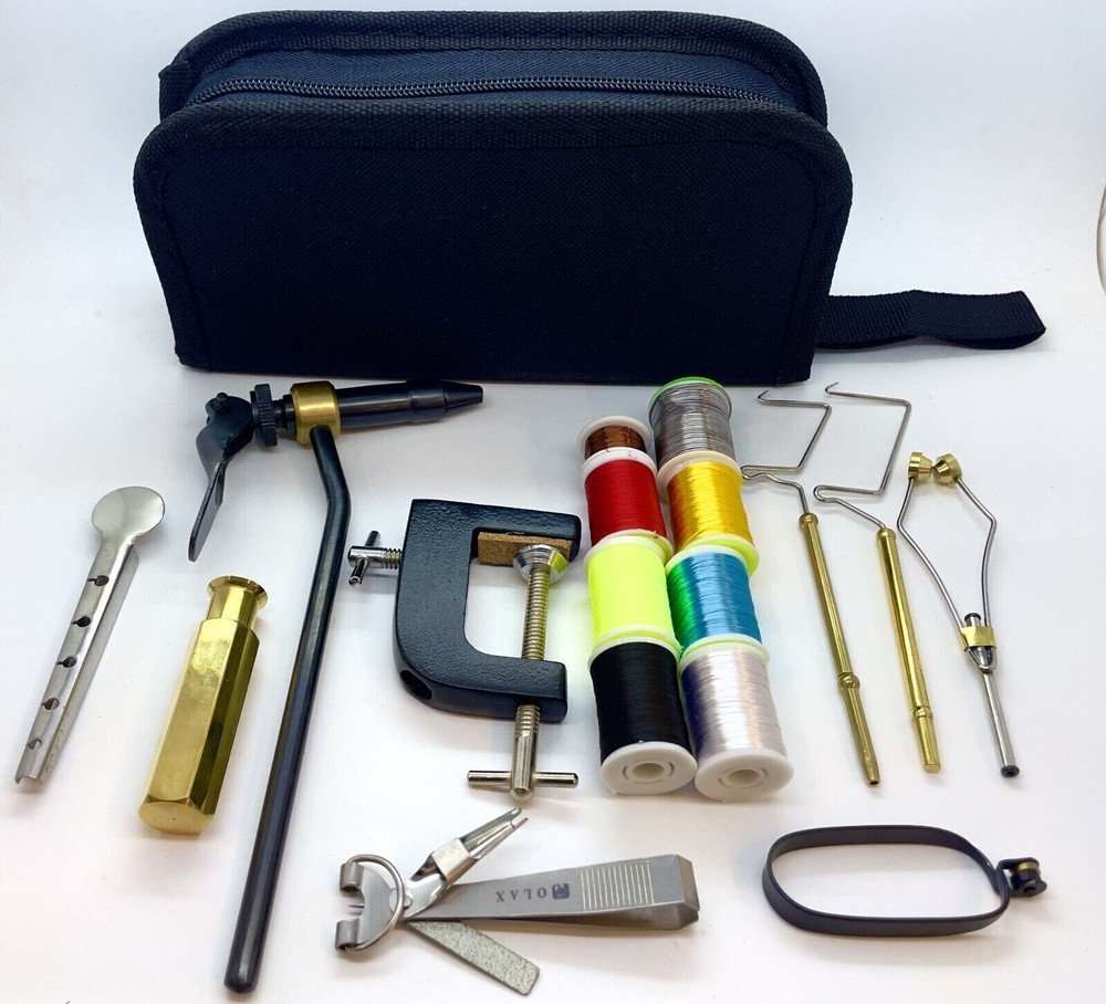 Olax Fly Tying Tool & Material Kit, Floss, Tinsel, Thread, in a carry case