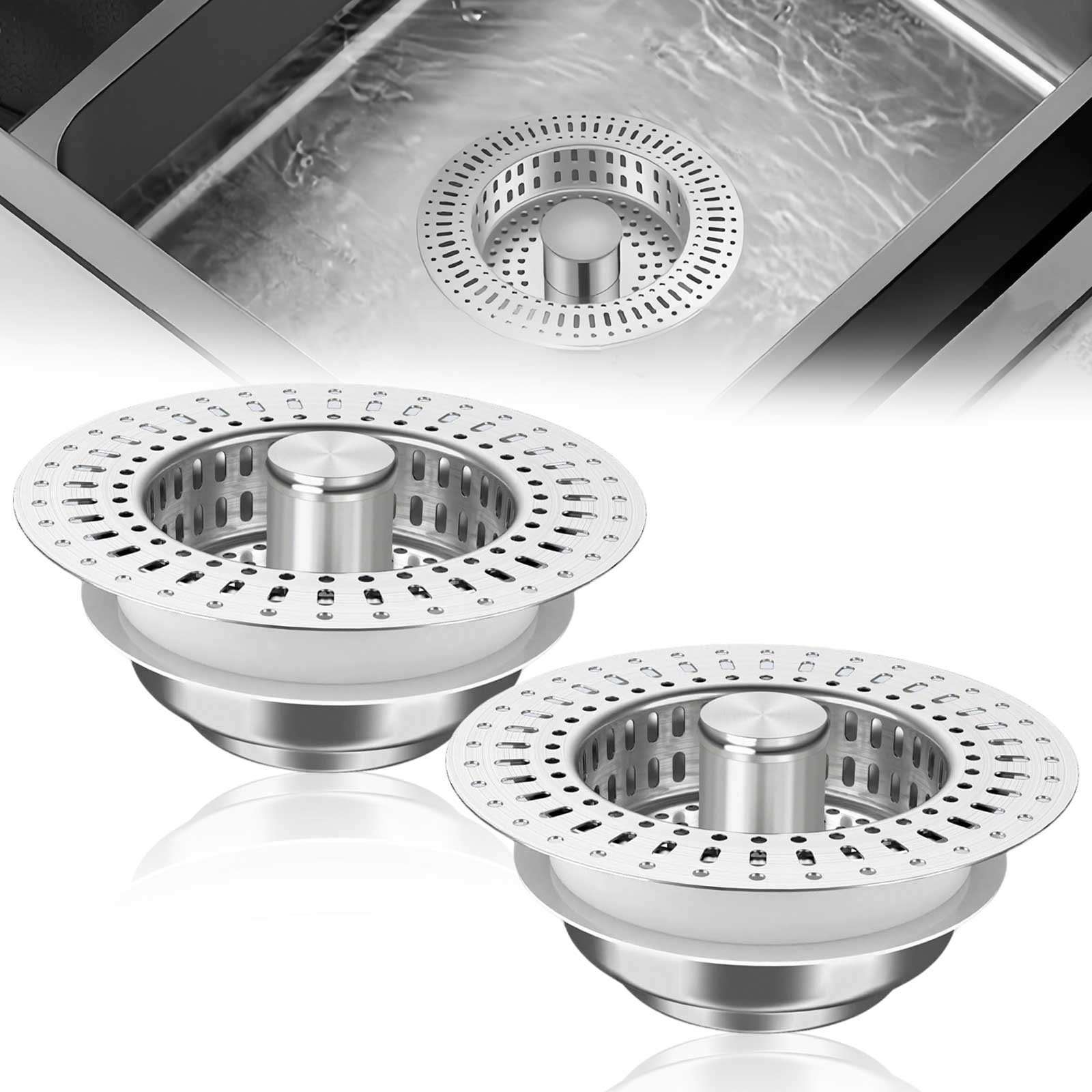 2PCS 5-in-1 Kitchen Sink Drain Strainer Stopper Pop Up Basket Anti-Clog Filter
