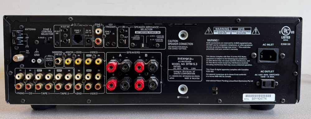 Integra DTM 5.3 A/V High Performance Receiver Read