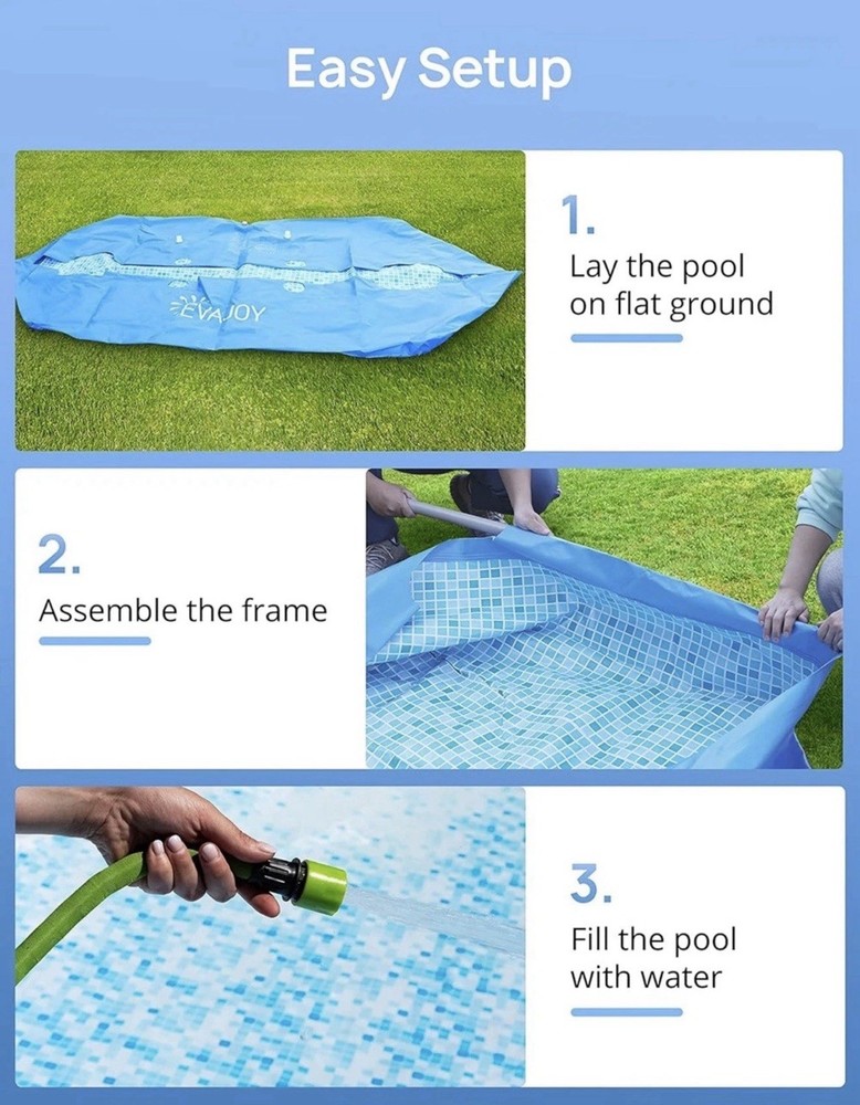 Evajoy 85in x 23in x 59in Metal Frame Rectangular Swimming Pool Set