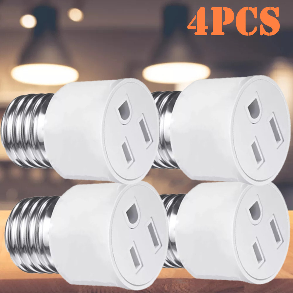 4x E26/E27 Light Socket To Plug Adapter Plug Connector Fit for 2/3 Prong Convert