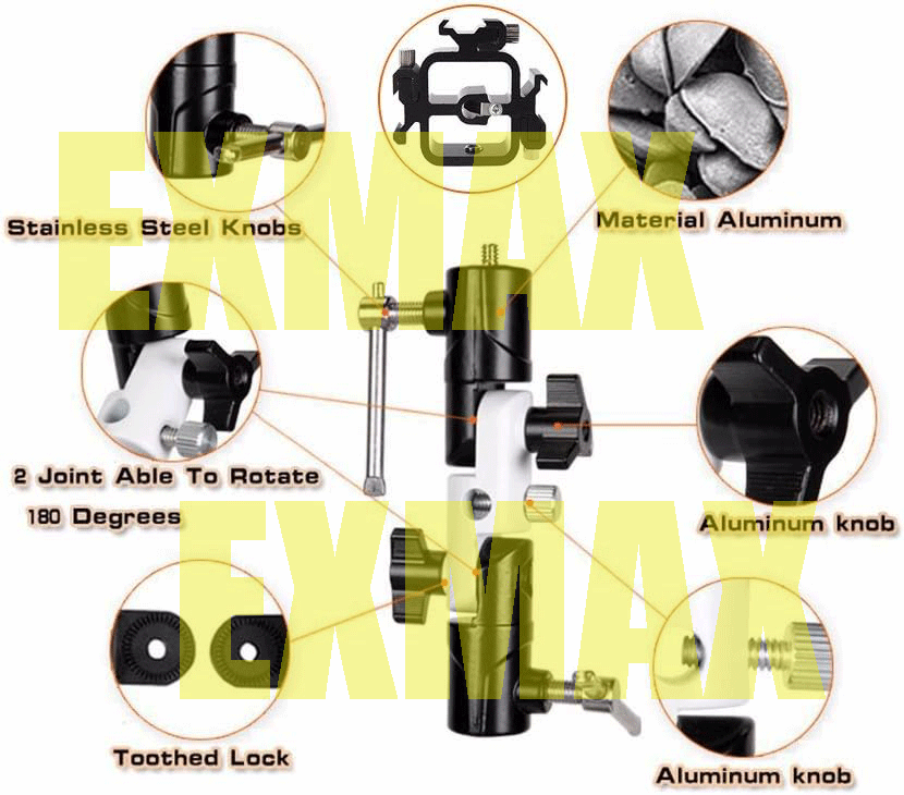 EXMAX Full Aluminum U-Bracket Fixed position in three direction for Camera Flash