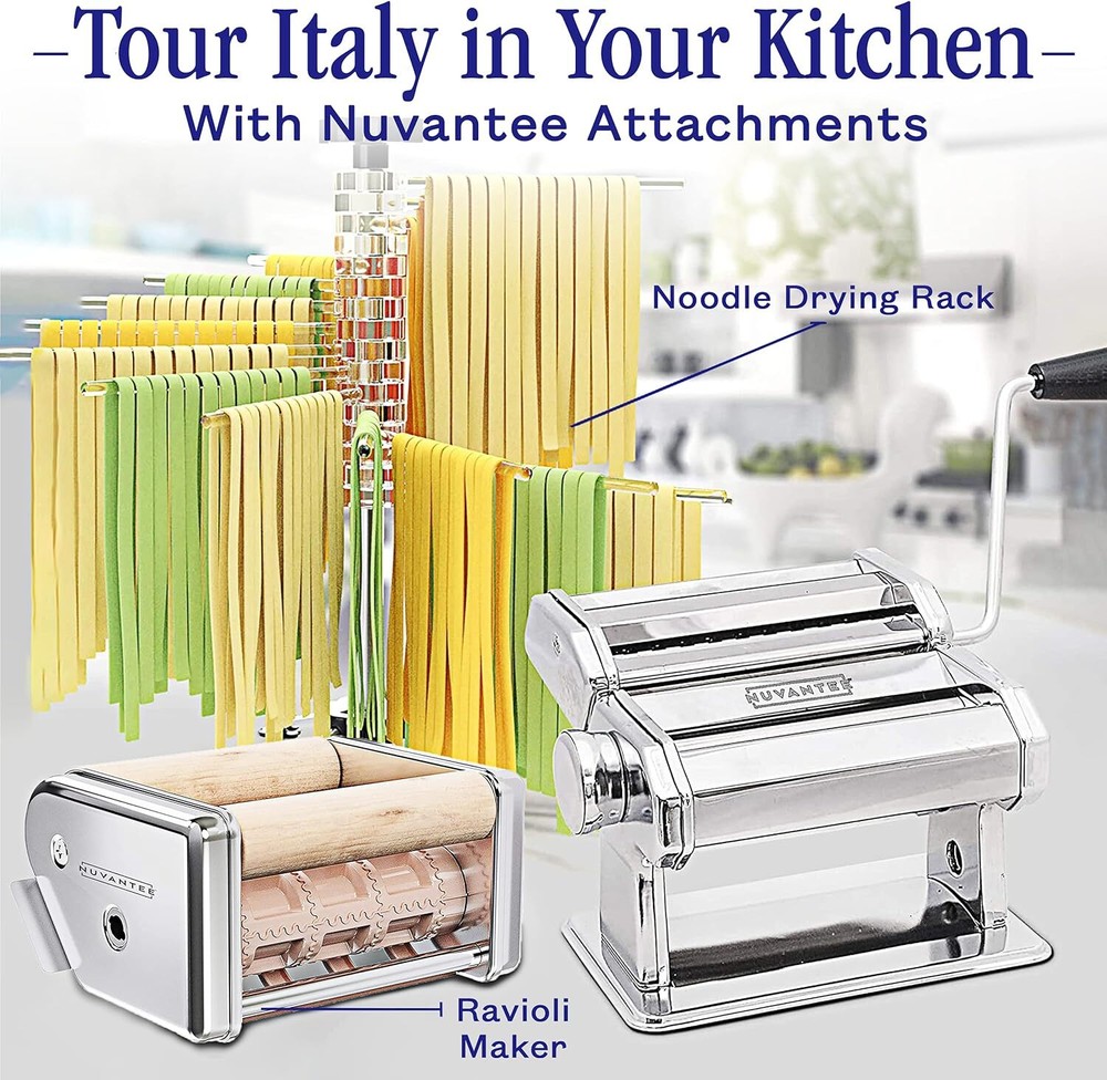 Nuvantee Pasta Maker - 2-in-1 Machine with 7 Adjustable Thickness Settings
