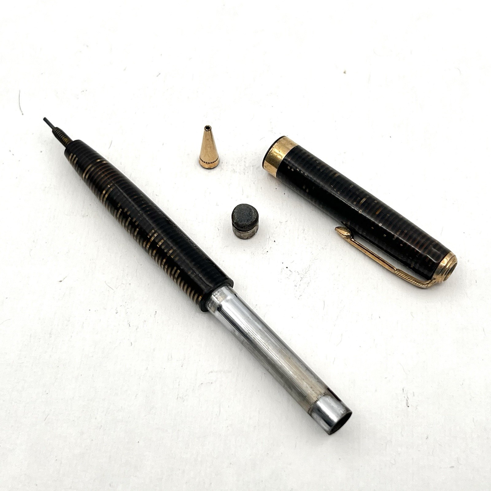 VTG Parker USA Brown Candy Striped Gold Trim 4-9/16" Twist Pencil - See Pics