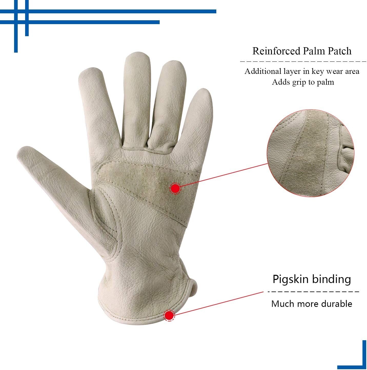HANDLANDY 1 Pairs Pigskin Leather Work Gloves for Men & Women