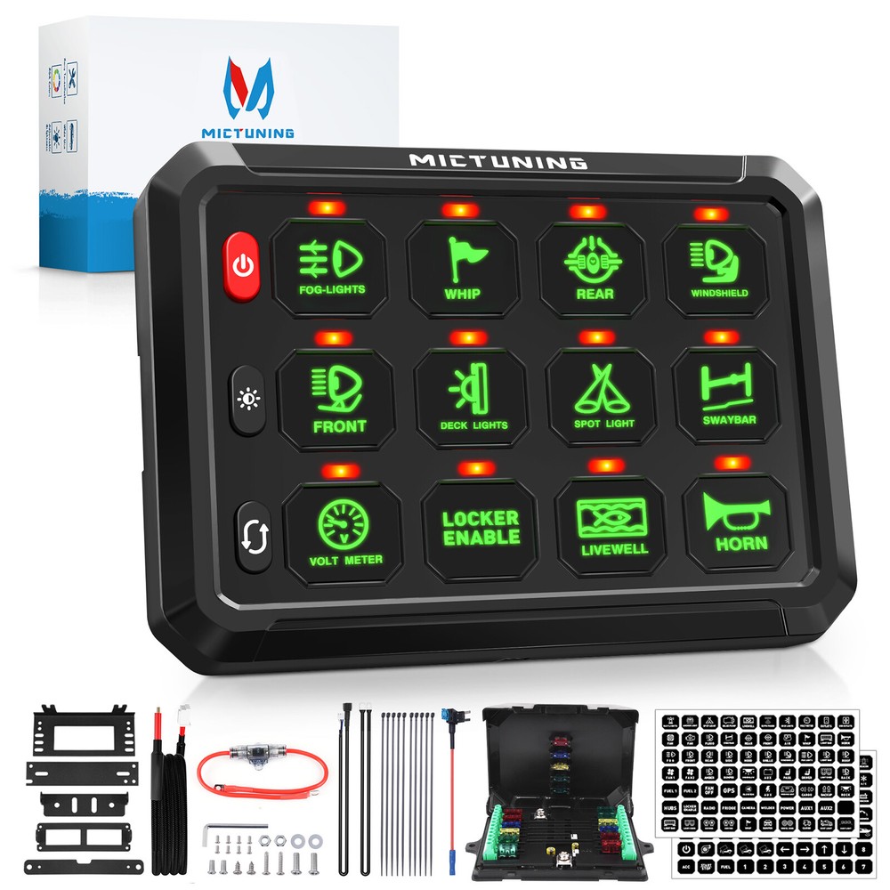 MICTUNING 12 Gang Switch Panel, LED Touch Switch Flash LED Light Power Circuit