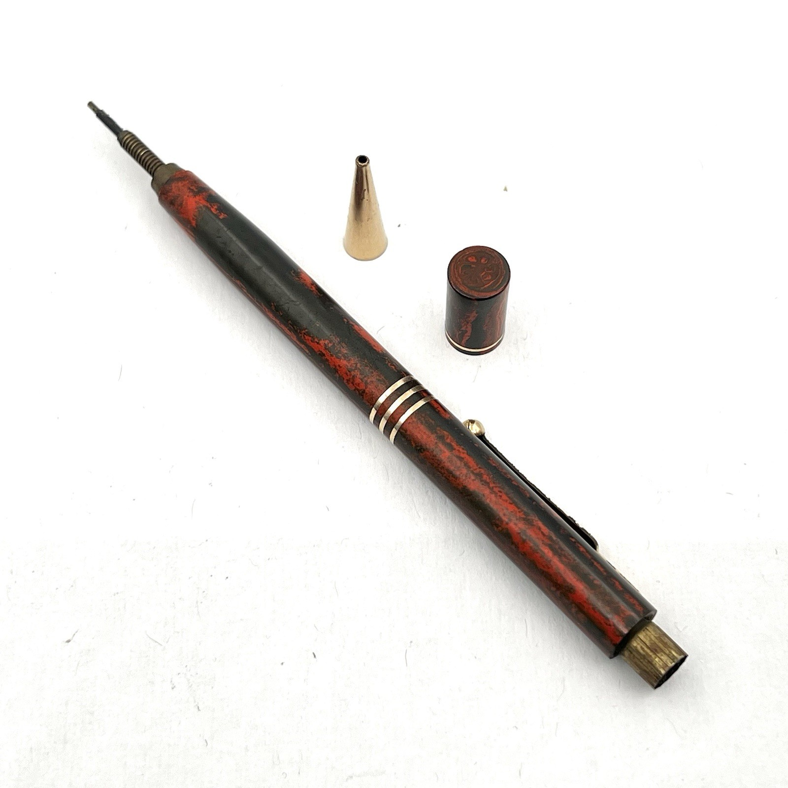 VTG Mabie Todd Fyne Poynt Orange Wood Grain Gold Trim 5-1/16" Twist Pencil