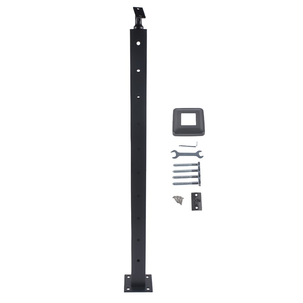 Black Cable Railing Post 35"x2"x2" Level Drilled Surface Mount Indoor Outdoor