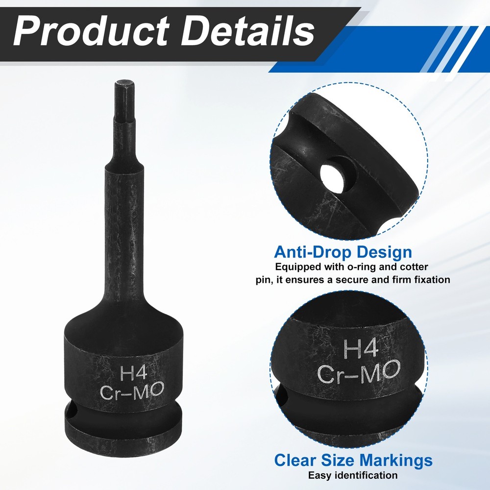 3pcs 1/2" Drive Impact Hex Bit Socket 4mm Metric CR-MO Steel Hexagonal Socket