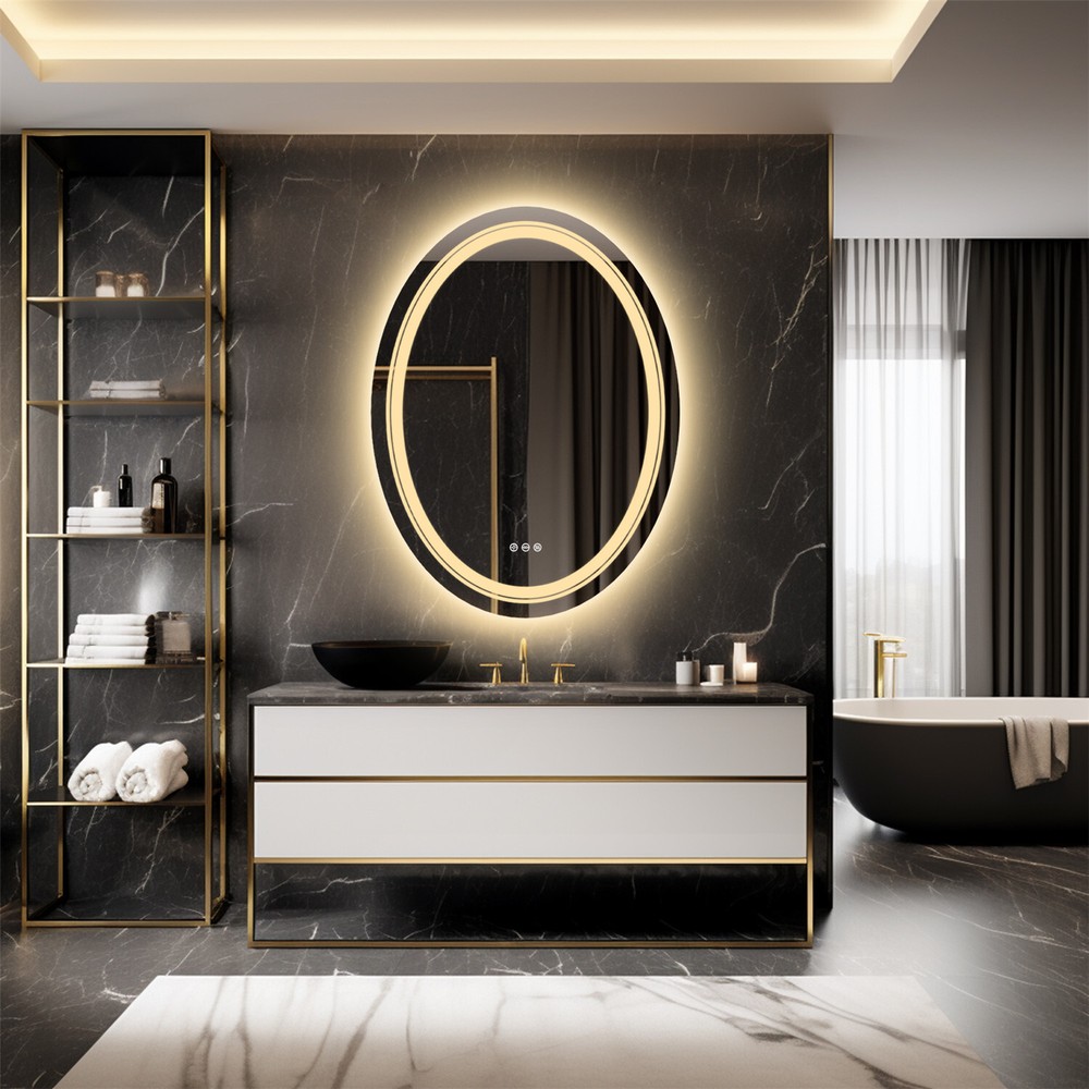 Modern Oval LED Bathroom Mirror Frontlit&Backlit AntiFog Dimmable Vanity Makeup