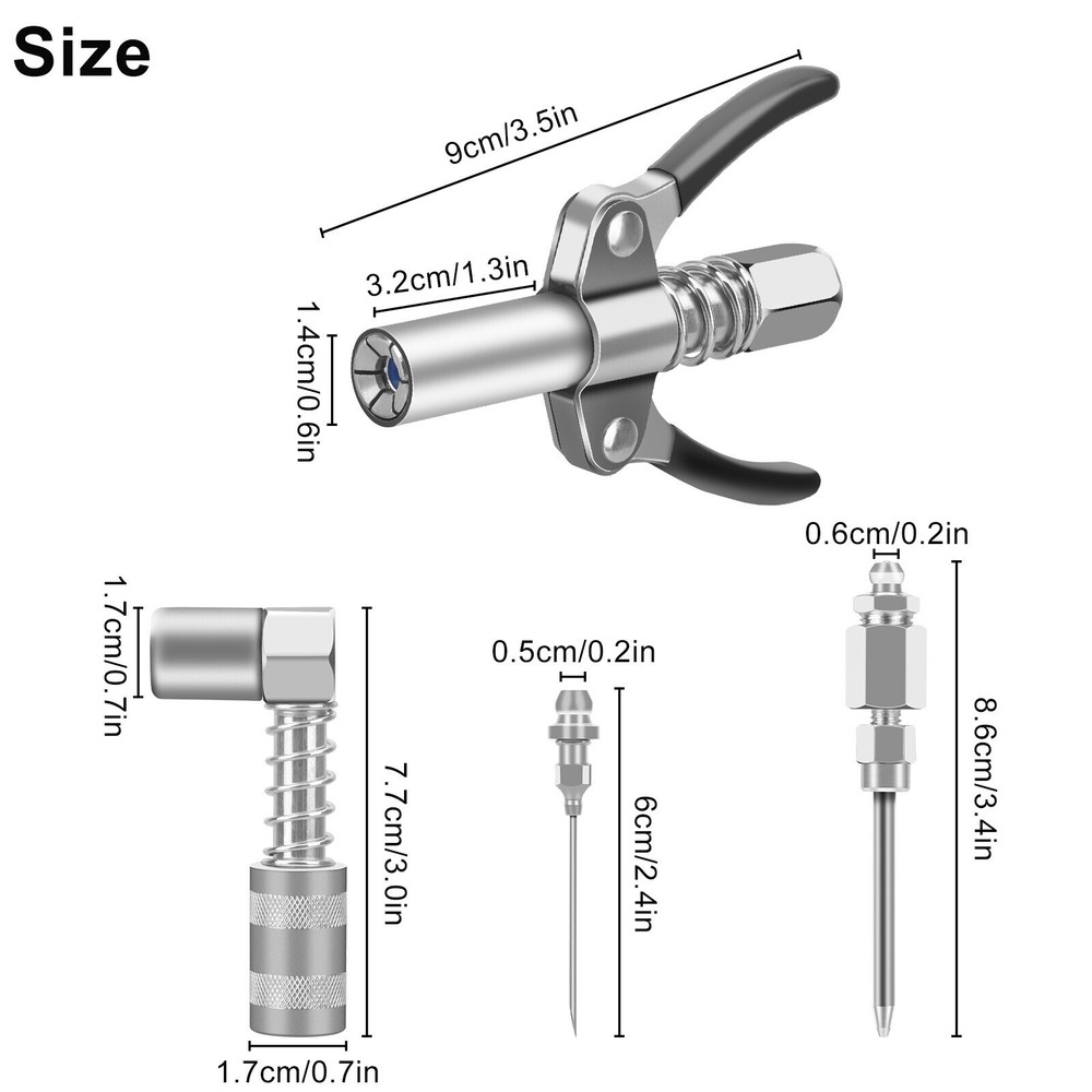 Grease Gun Accessory Kit 90 Degree Coupler Adapter Grease Needle Tips Dispenser-