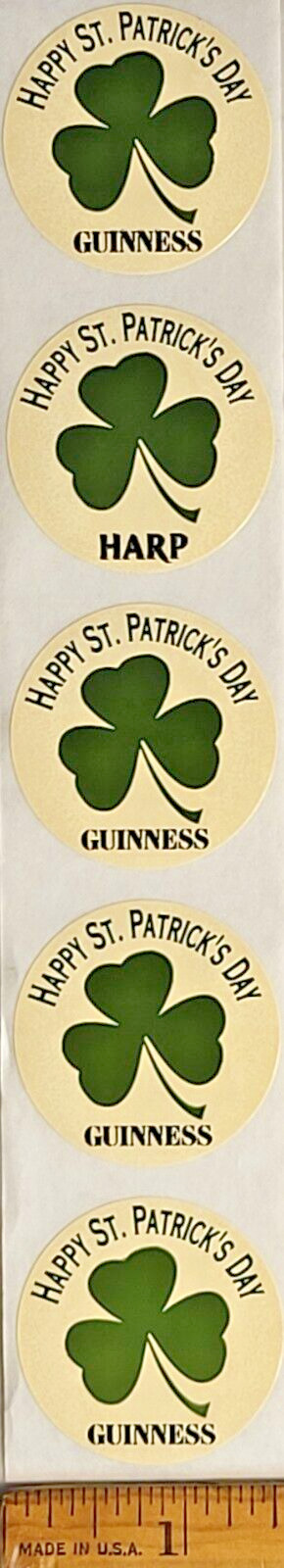 Guinness and Harp Happy St. Patrick's Day Beer Sticker - Lot of 5 Stickers - A