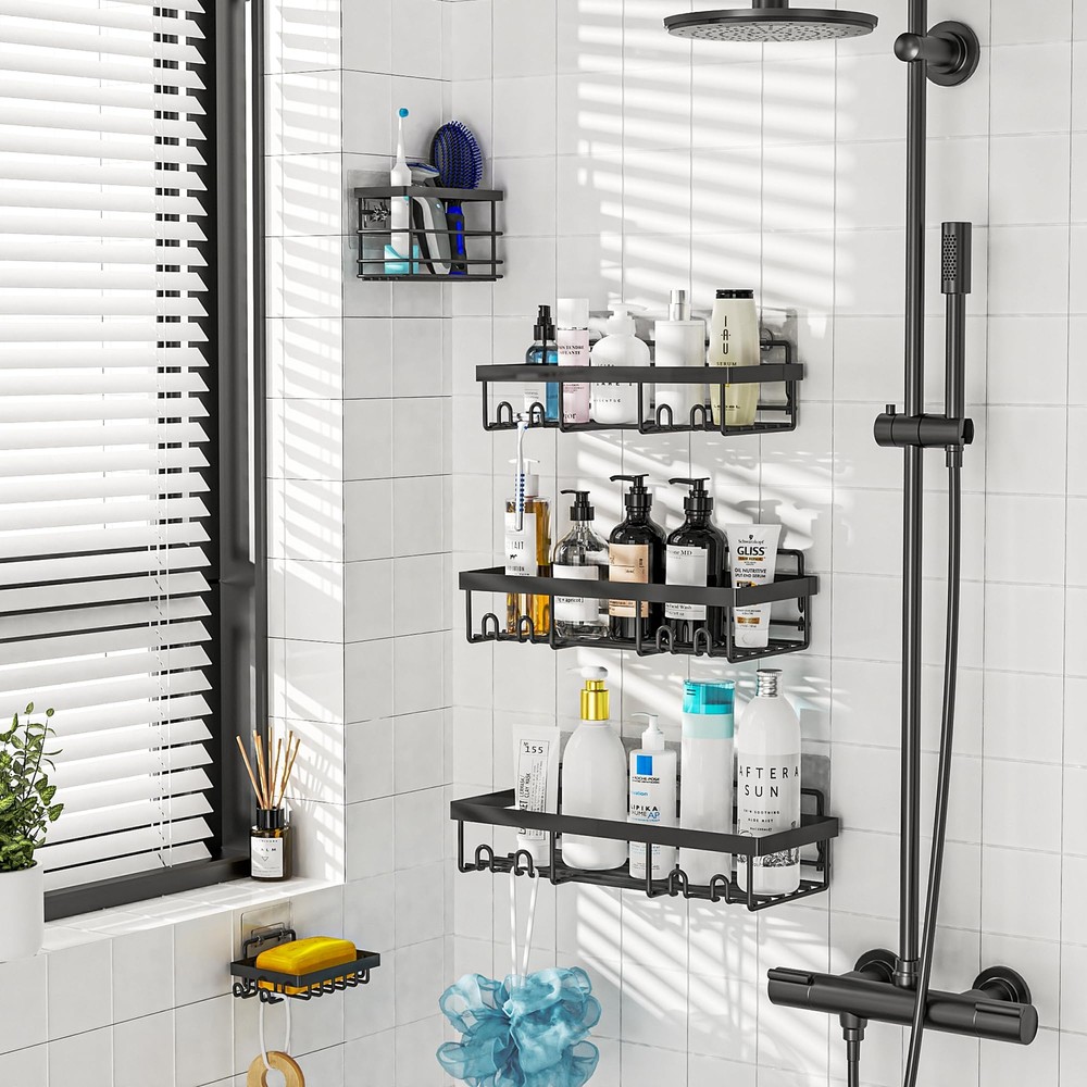 Moforoco Adhesive Shower Caddy Organizer Shelves Rack - 5 Pack Corner Bathroo...