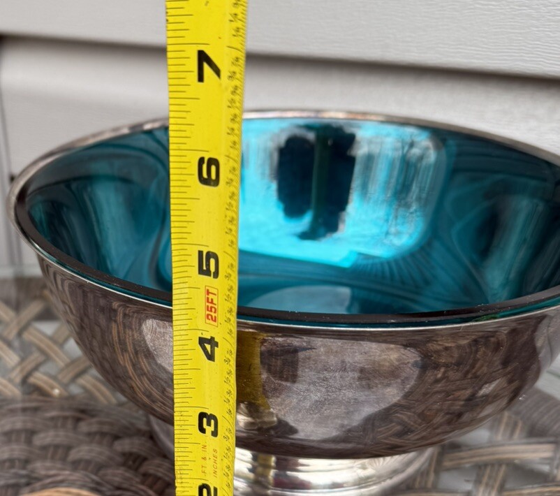 Gorham SilverPlate Bowl with Turquoise Teal Aqua Blue Hard Plastic Insert