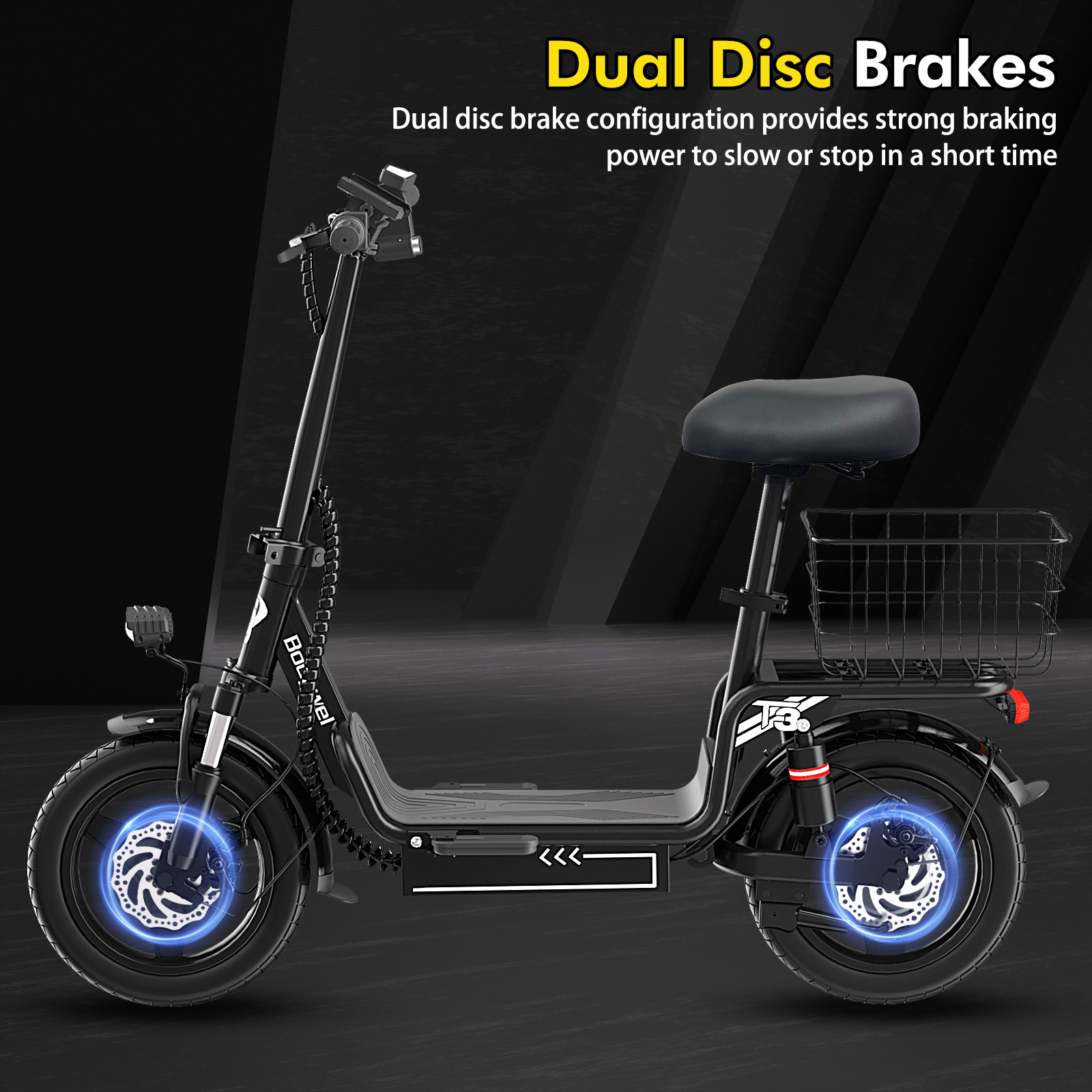 Bodywel Electric Scooter with Seat Adults E Scooter City Commuter Ebike 20MPH