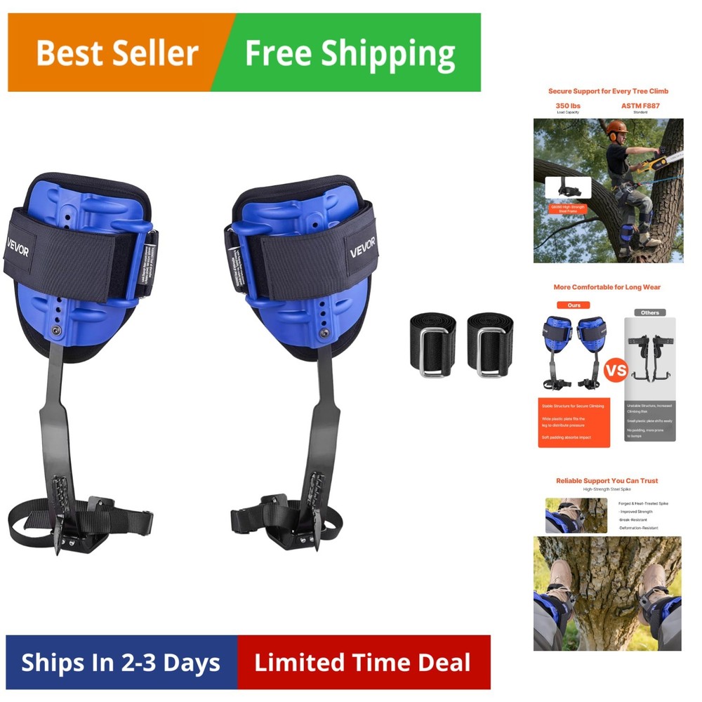 Tree Climbing Spikes, 1 Pair Height-Adjustable Climbing Spurs, 350lbs Load Ca...