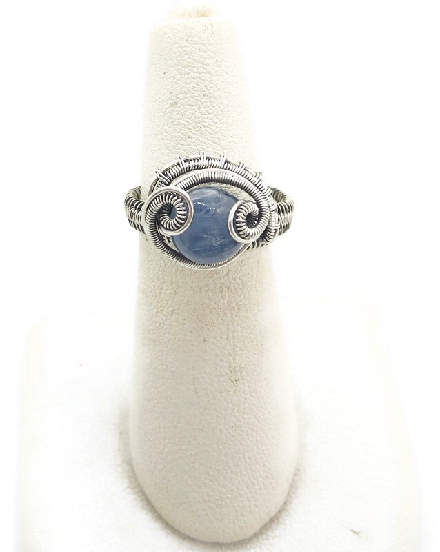 Adjustable Blue Kyanite Wire-Wrapped Ring in Sterling Silver