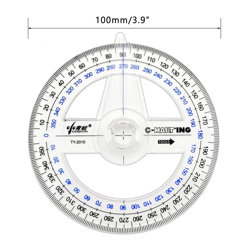 5 PCS 360 Protractor Plastic Clear Math Ruler Drafting Tools Circle Geometry