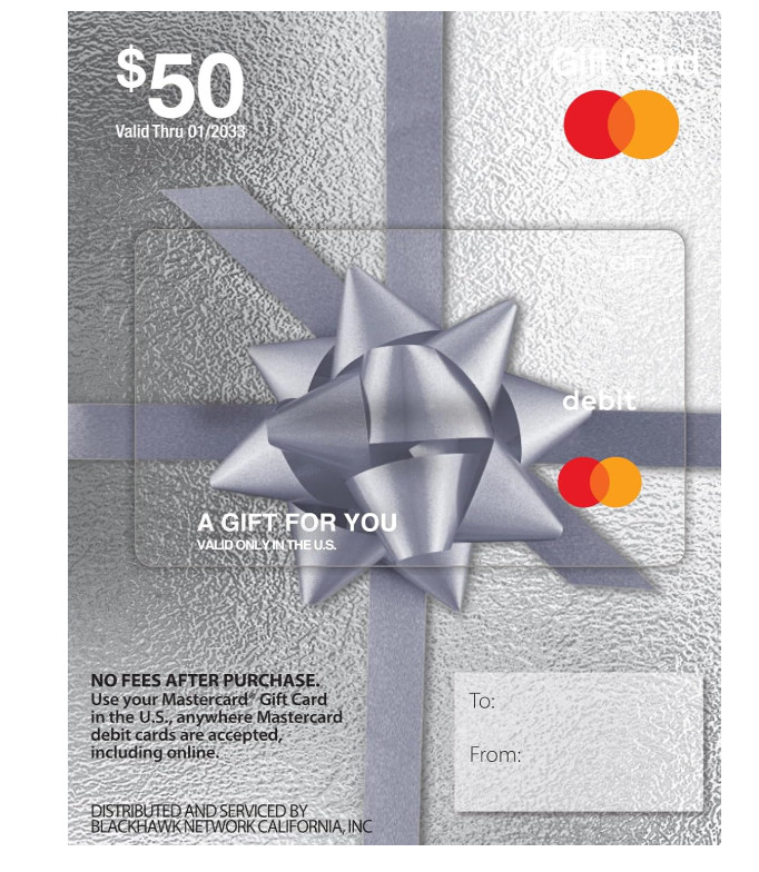 MasterCard Physical Gift Card -$50 (plus $4.95 Purchase Fee)