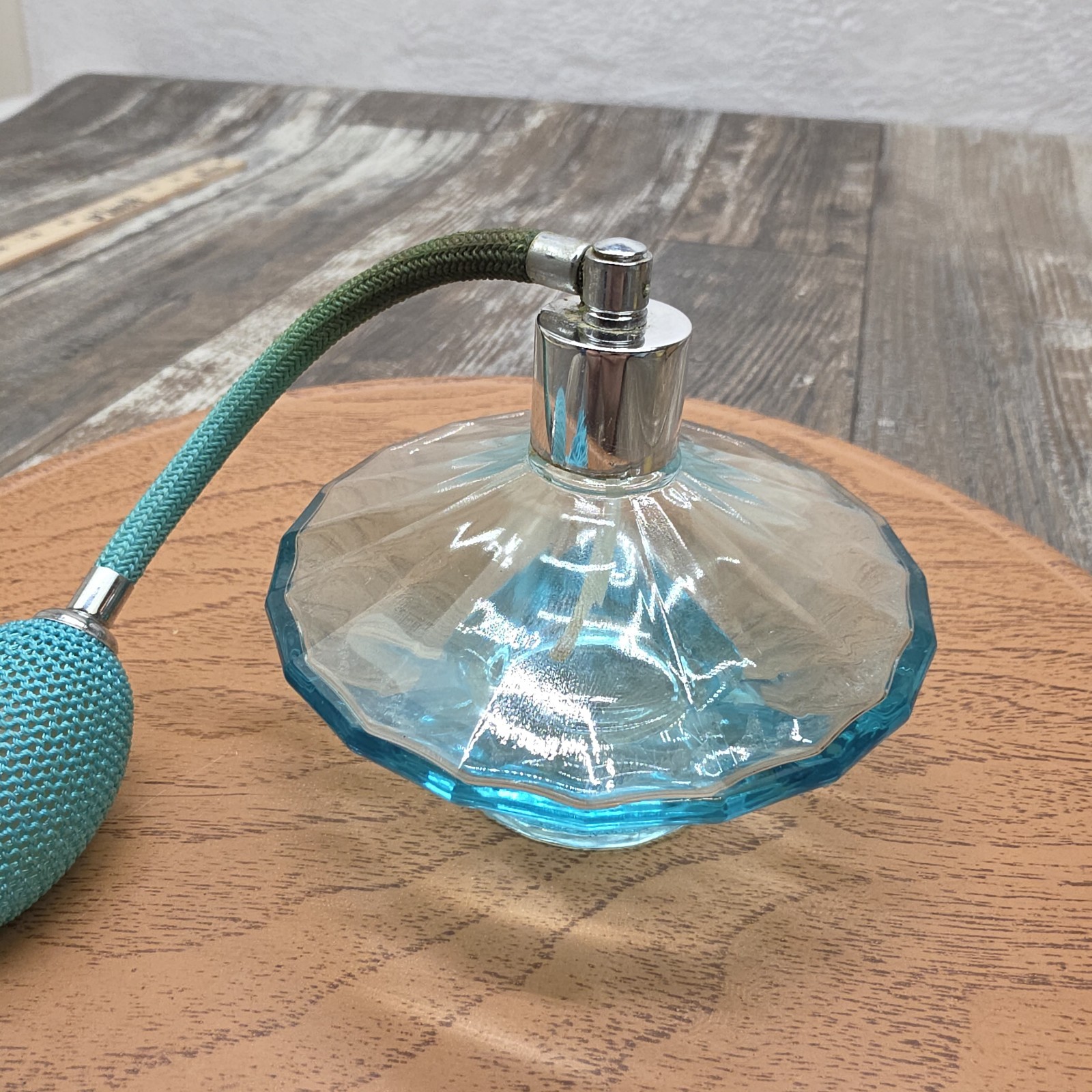 Vintage 4" Diameter Blue Perfume Bottle Atomizer With Tassle Glamor Era