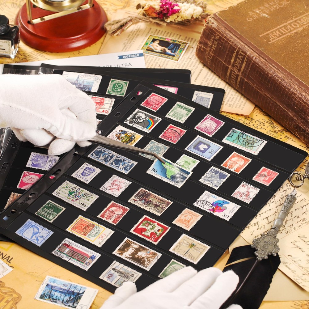 10 Sheets 20 Pages Postage Stamp Album Pages, 8 Pockets 7.7X 1.18in Stamp Col...