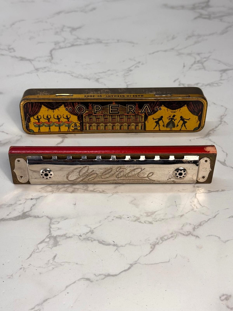 Vintage Opera Harmonica West German With Tin Case Us Zone Cold War