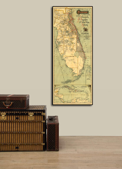 1893 Map of the Peninsula of Florida & Railroad Line Map - 16x36