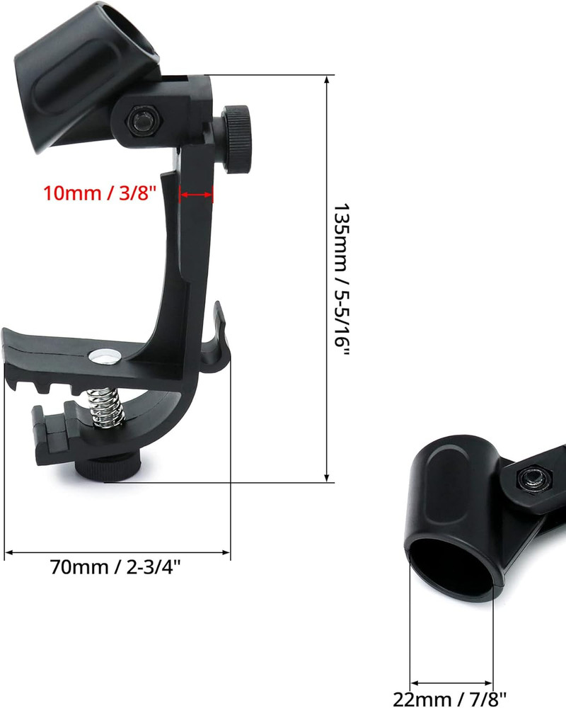 4-Pack Adjustable Drum Microphone Rim Mount Clips Snare Tom Mic Holder Black Set