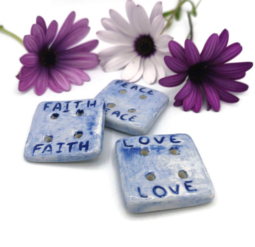 3Pc 40mm Extra Large Square Sewing Buttons Ceramic Buttons With Positive Word