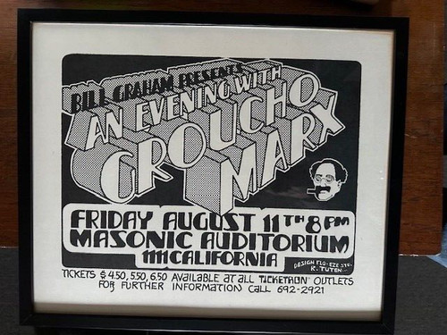 Groucho Marx 1972 Masonic Auditorium BG Concert Poster Framed and B O N U S